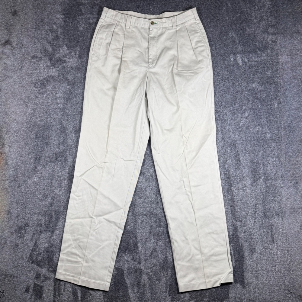Tommy Hilfiger Mens 32x33.5 Pleated Chino Pants Beige Khaki 100% Cotton Straight